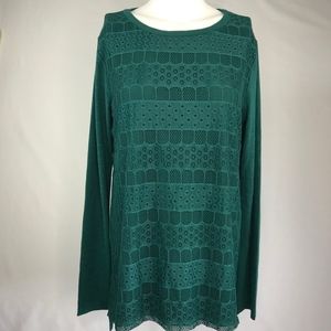 Company Ellen Tracy Lace Front LS Knit Top Green M